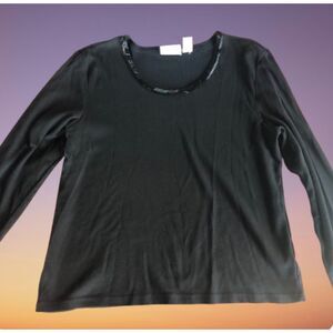 Liz Clairborne 100% Cotton Beaded Black Long Sleeve Shirt size XL